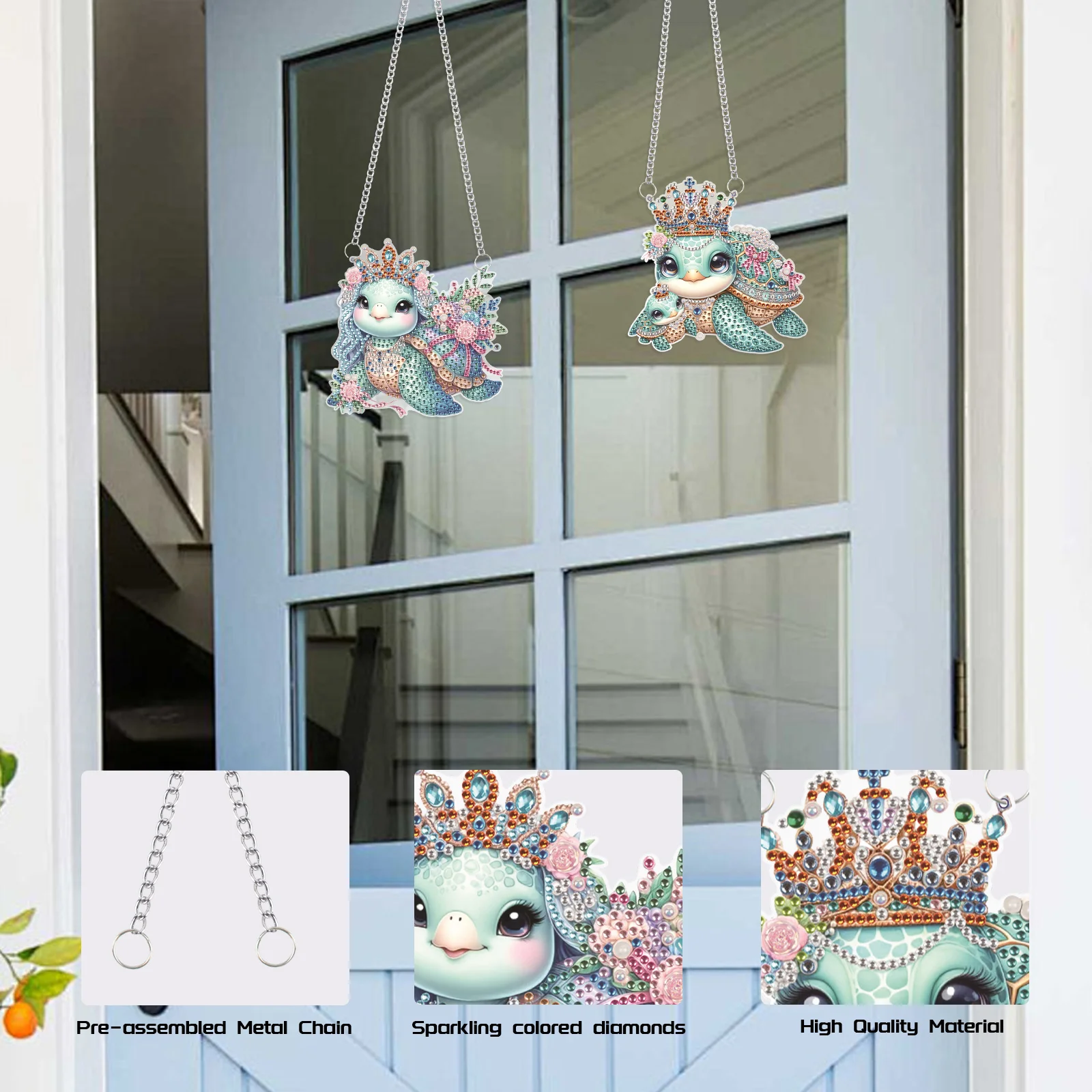 مجموعة رسم مرسومة بحرف ماسية معلقة للبالغين والمبتدئين ، سلحفاة جميلة ، شكل خاص ، رسم فني ، ديكور نافذة ، 2 * #4