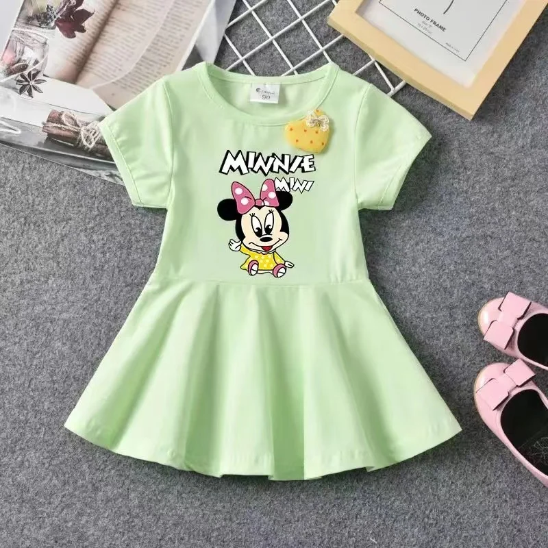 Summer Baby Girl Dress Cartoon Minnie Mini Mickey Mouse Print Cotton Casual Short Sleeve Children Clothes Kid Princess Party Top