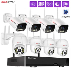 CCTV Wireless Security Monitoring System 8CH POE NVR Kit IP 3MP PTZ/Bulltet Camera TwoWay Audio Color Night Vision Surveillance