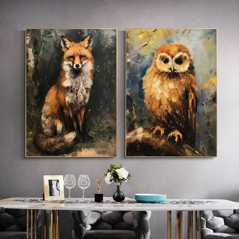 Vintage Wild Animal Black Panther Swan Owl Deer Canvas Poster Modern Retro Art Painting Picture Wall Living Room Home Decor Gift