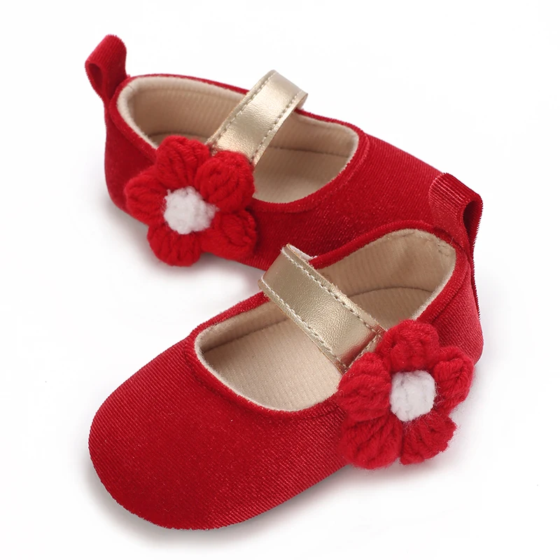 New Red Velvet Princess Baby Shoes Soft Sole Lightweight First Walkers for Girls 0-18 Months