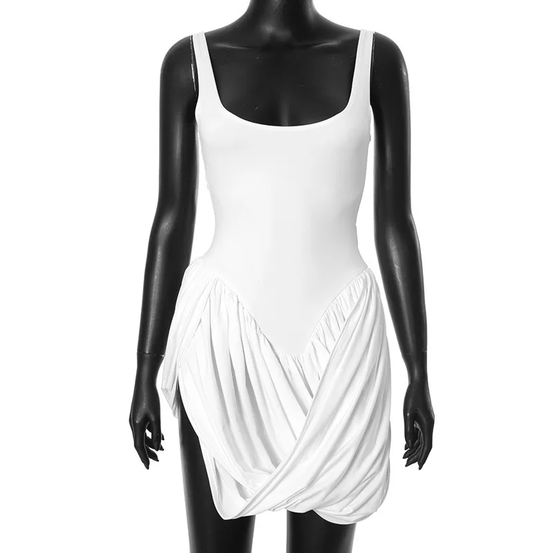 Women's Summer Sleeveless Backless Dress High Waist Irregular Hem Solid Color Mini Dresses 6