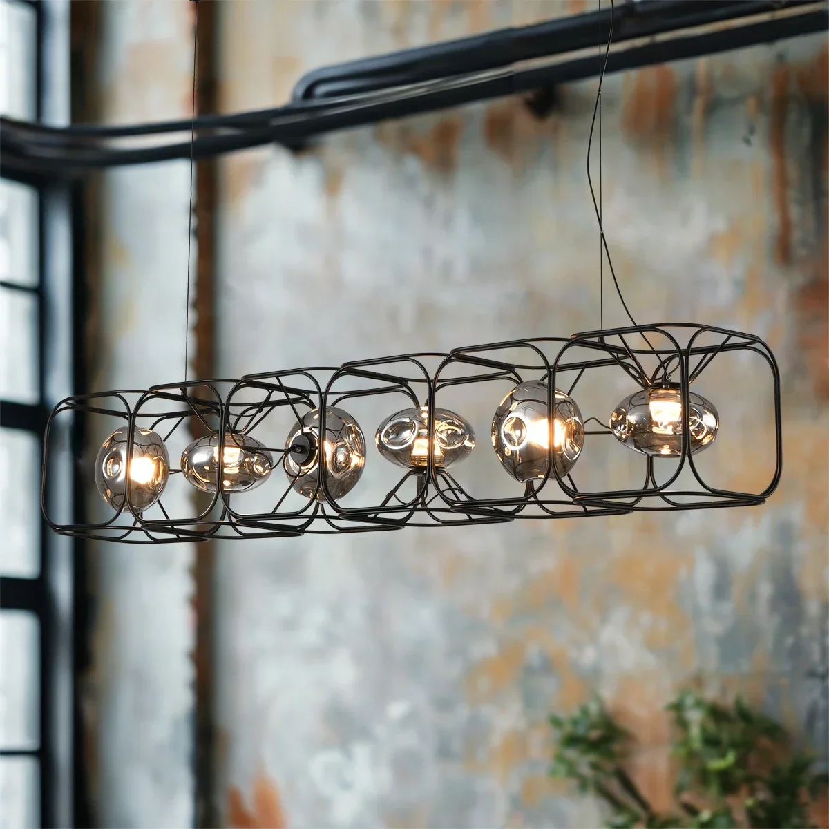 Industrial Geometric Metal Frame LED Chandelier Modern Tetris Black iron Pendant Light kitchen island table living room lights