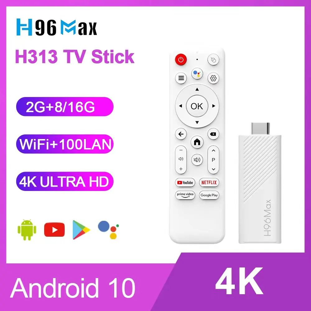 H96Max H313 TV Stick 4K Android 10 TV Box 2.4/5G WiFi6 H96 Max Smart TV USB2.0 Умный дом 4K HDR Голосовое управление Androidtv 4K