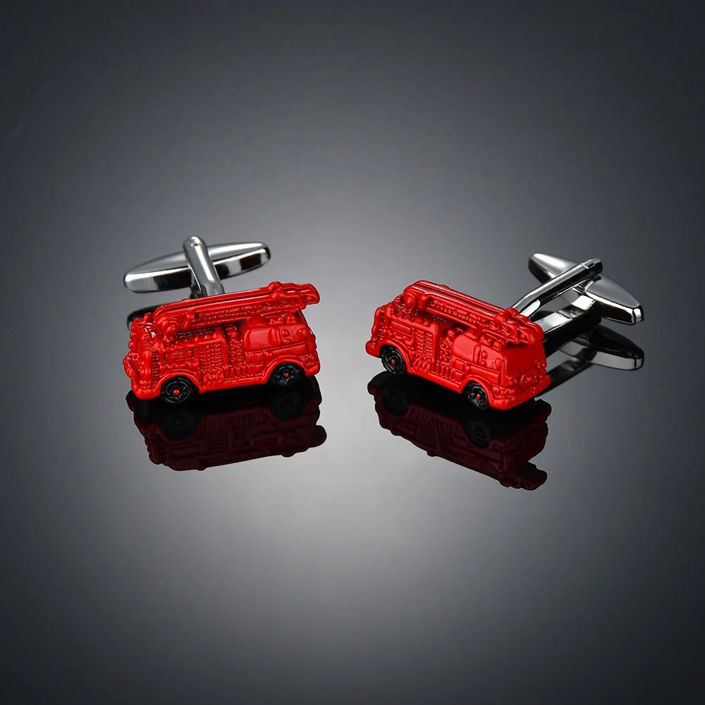 Novelty Luxury Red Fire Engine Cufflinks for Mens Quality Fire Truck Cufflinks Shirt Cuff Links