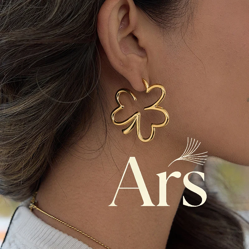 Ars Stainless Steel Four-Leaf Clover Hoop Earrings For Wome…