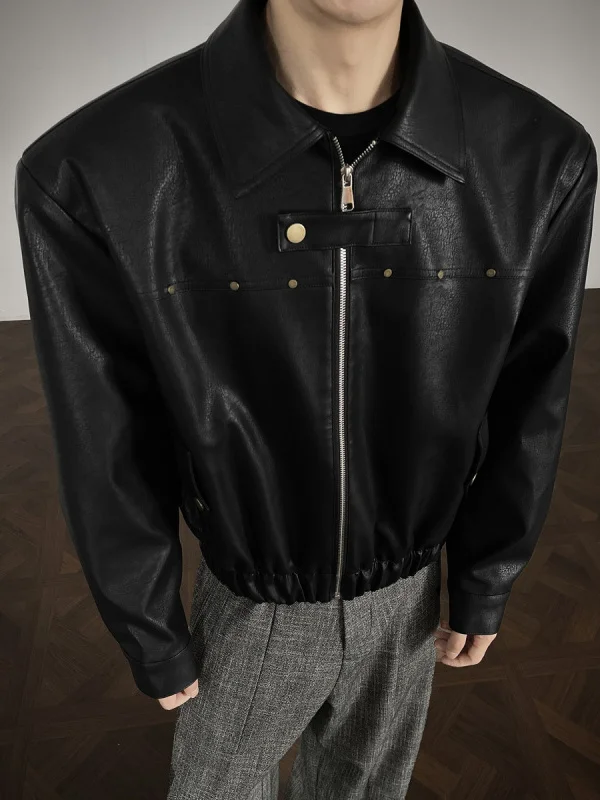 

Куртка TANGZ Studio в американском ретро-стиле из деконструированной кожи, мужская повседневная куртка с подплечниками, короткая мотоциклетная куртка, молодежный тренд