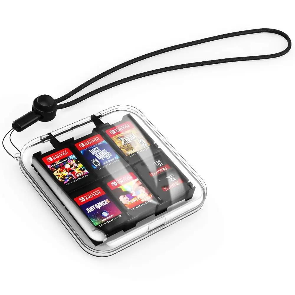 Anti-lost Rope Clear Box Game Card Case Storage 12 Game Cartridges Holder For Nintendo Switch