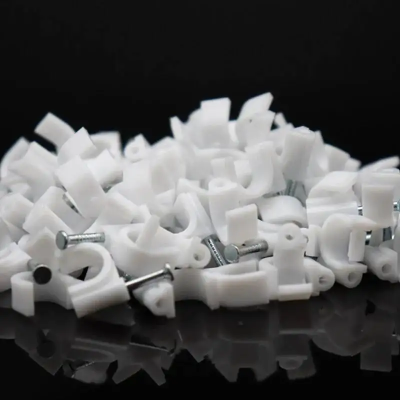 100pcs Cable Clips 12/14/16/20/22/25/30/40mm White Round Steel Nail Wire Clamp Line Buckle Fixing Wall Hanging Screw