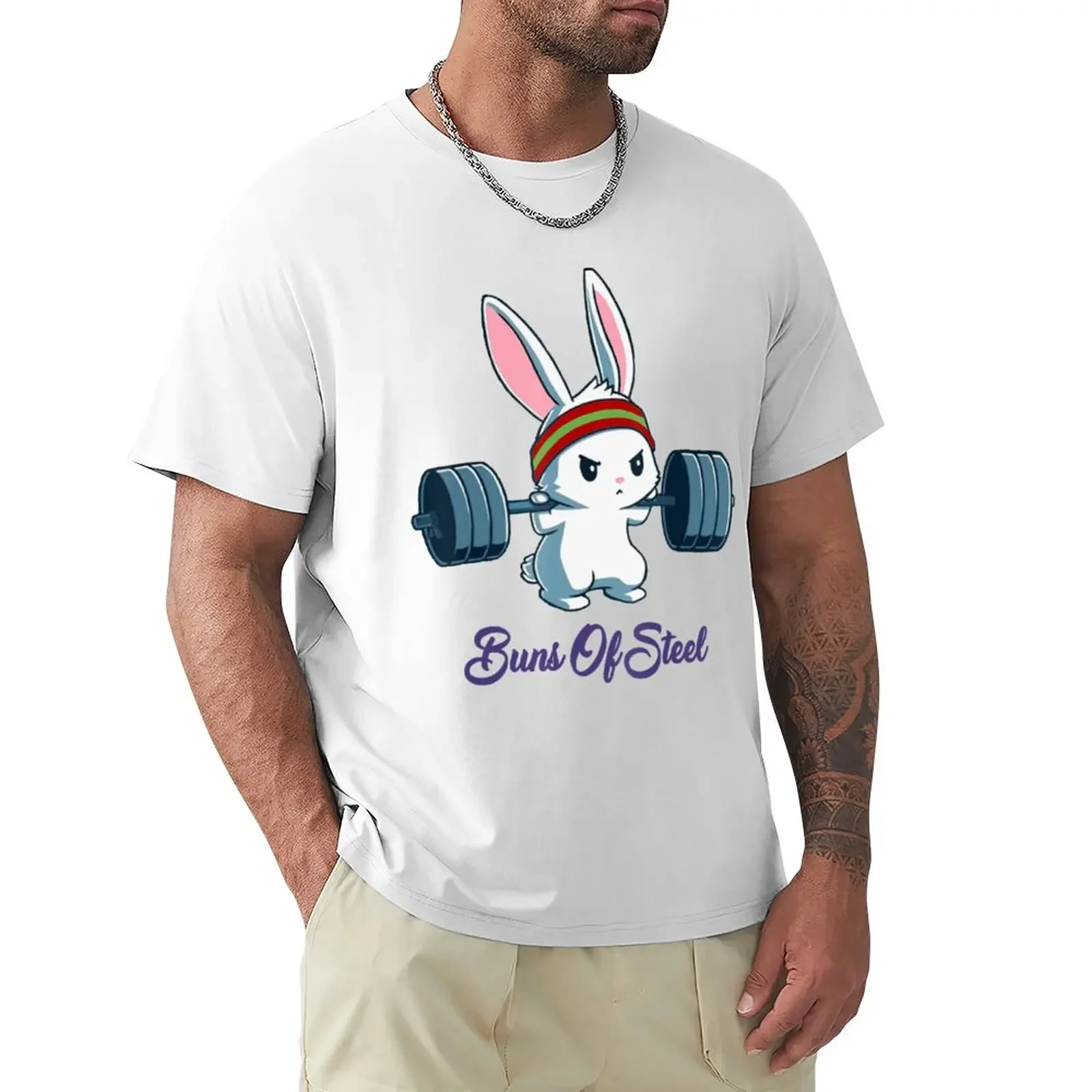 Aesthetic clothing plus sizes t shirt for men new in tops& tees shirt homme  Buns Of Steel Fitness Rabbit Gym Workout T-Shirt