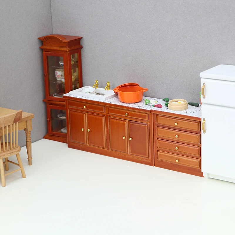 1:12 Dollhouse Miniature Cupboard Sink Chest Of Drawer Bookshelf Wardrobe Model Storage Cabinet Furniture Doll House Accessories