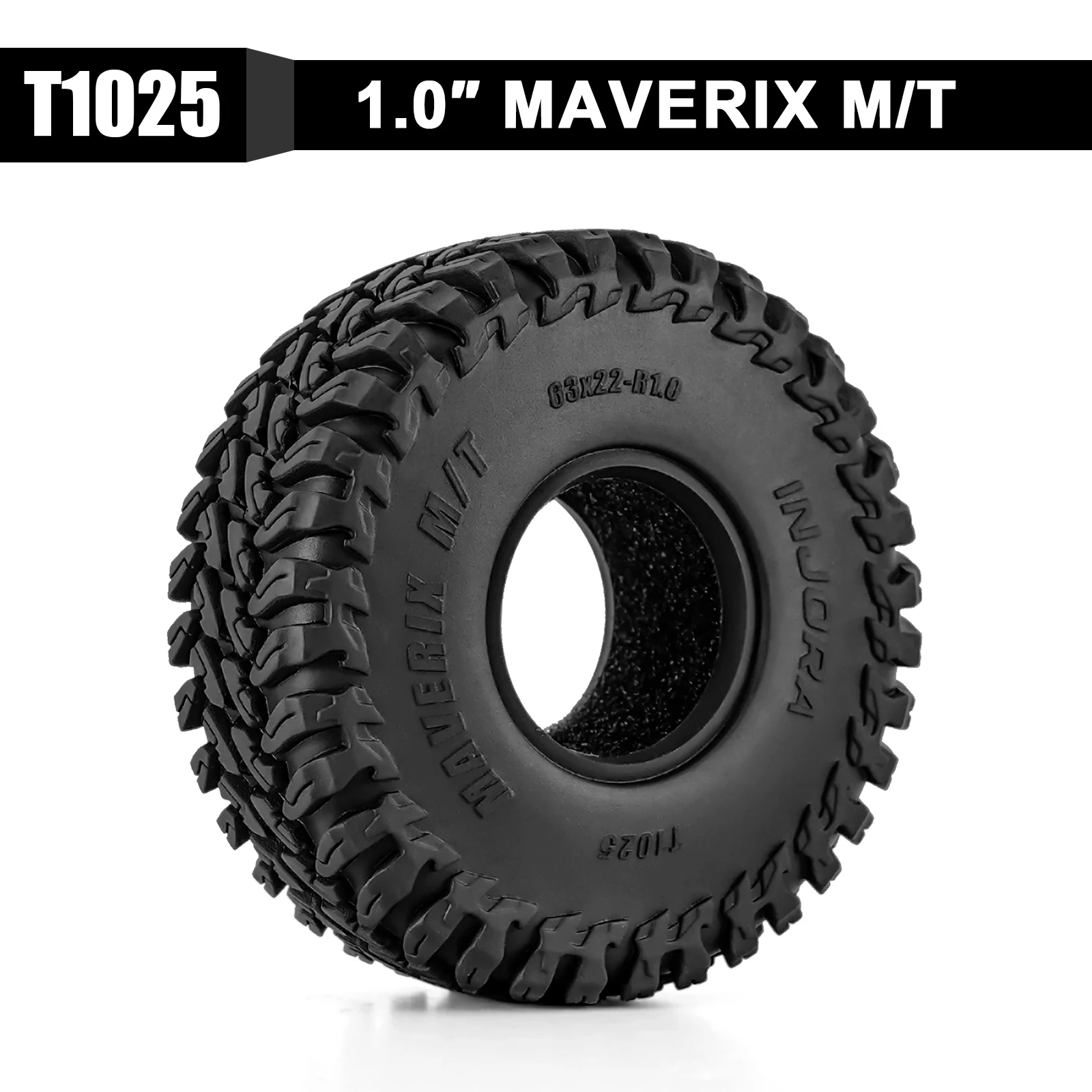إطارات INJORA 63*22 مم 1.0 بوصة MAVERIX M/T لزواحف RC 1/18 1/24 (T1025)