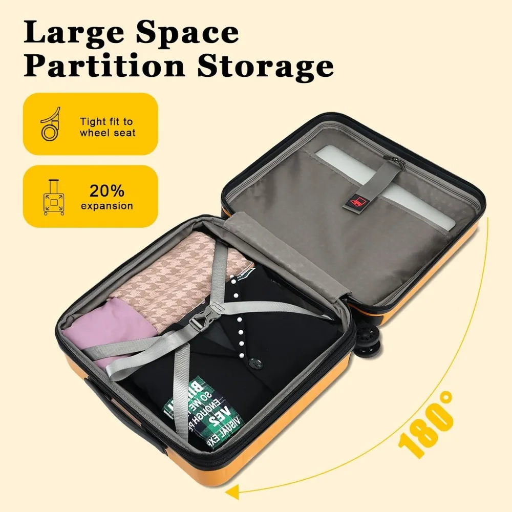 Carry-On Luggage 16 Inch Airline Approved Expandable Lightweight ABS+PC Hard Shell Suitcase with 360° Spinner Wheels TSA Lock