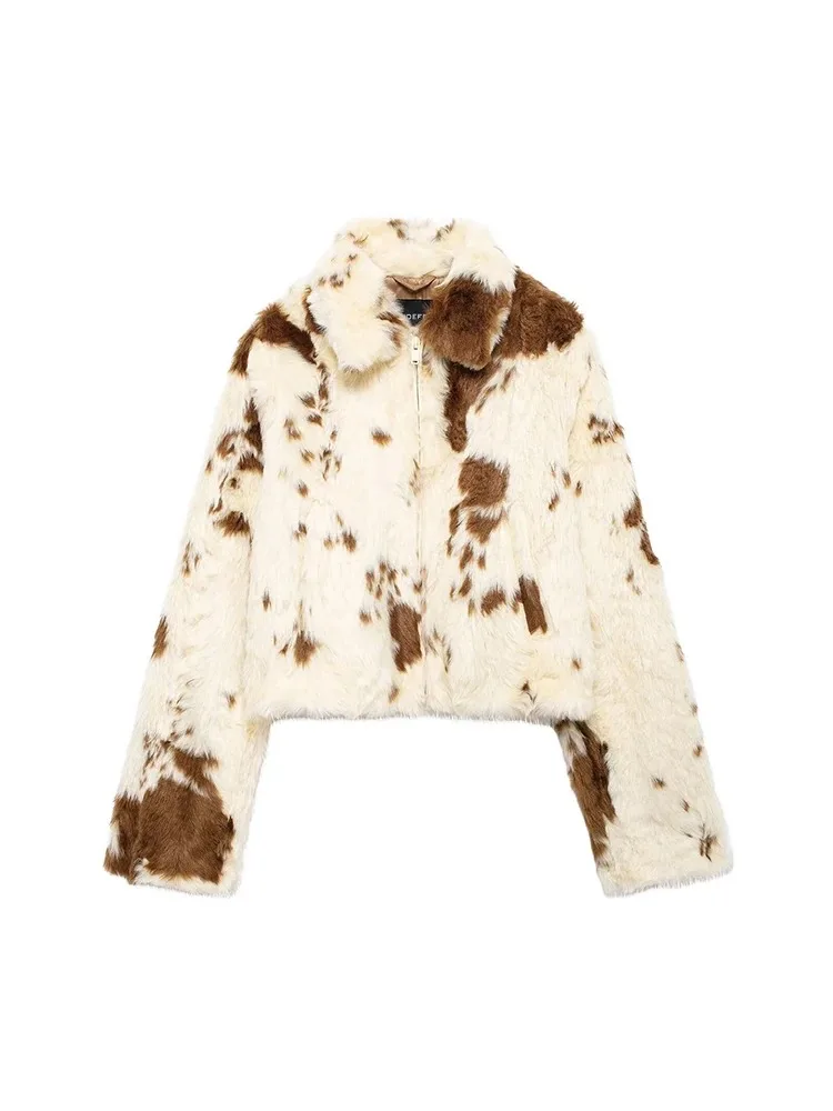 

Женское зимнее пальто с плюшевой подкладкой контрастного цвета Куртка в стиле стрит-уэар с принтом Модная укороченная куртка с воротником и длинными рукавами Стиль стрит-уэар или одежда для поездок на работу для женщин