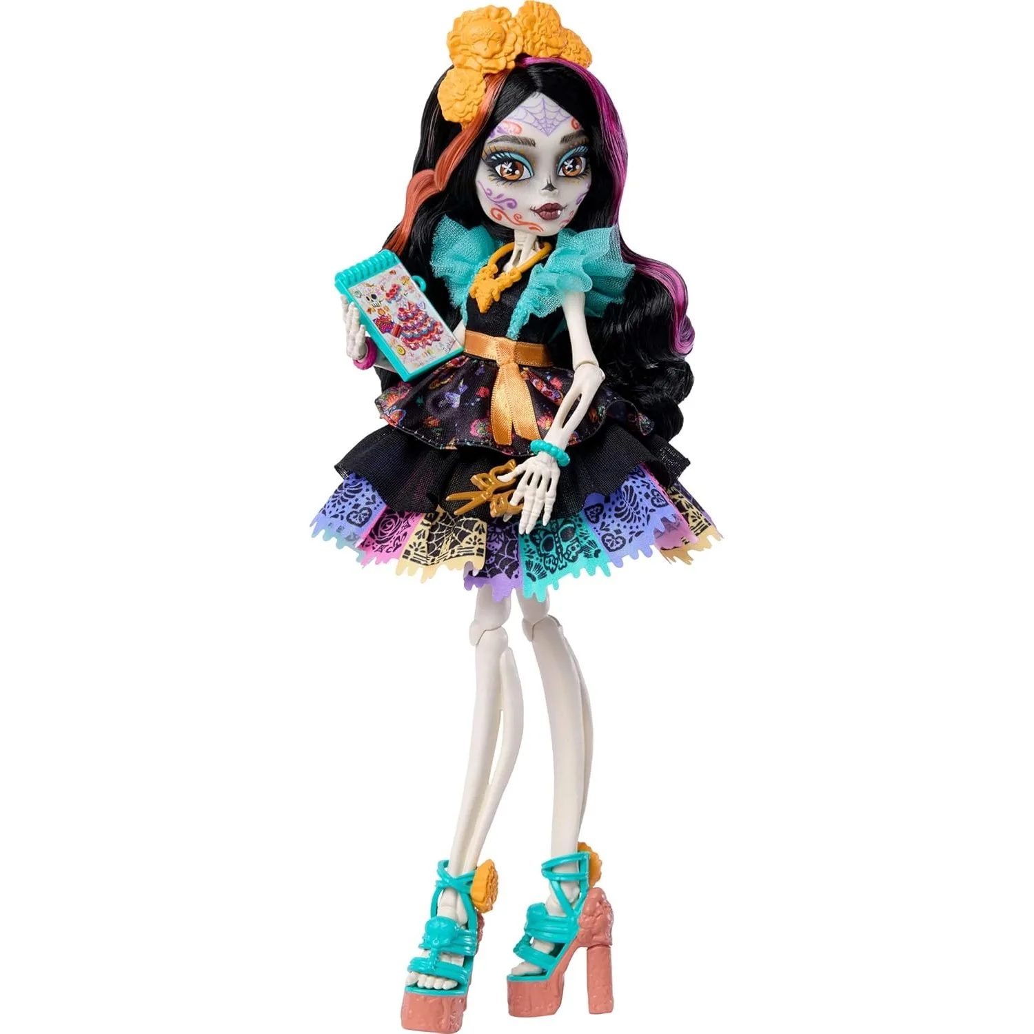 2026 New Original Mattel Monster High Doll Skelita Calaveras Colorful Papel Picado Dress  Pet Dog Candelita 7 Accessories JHK34