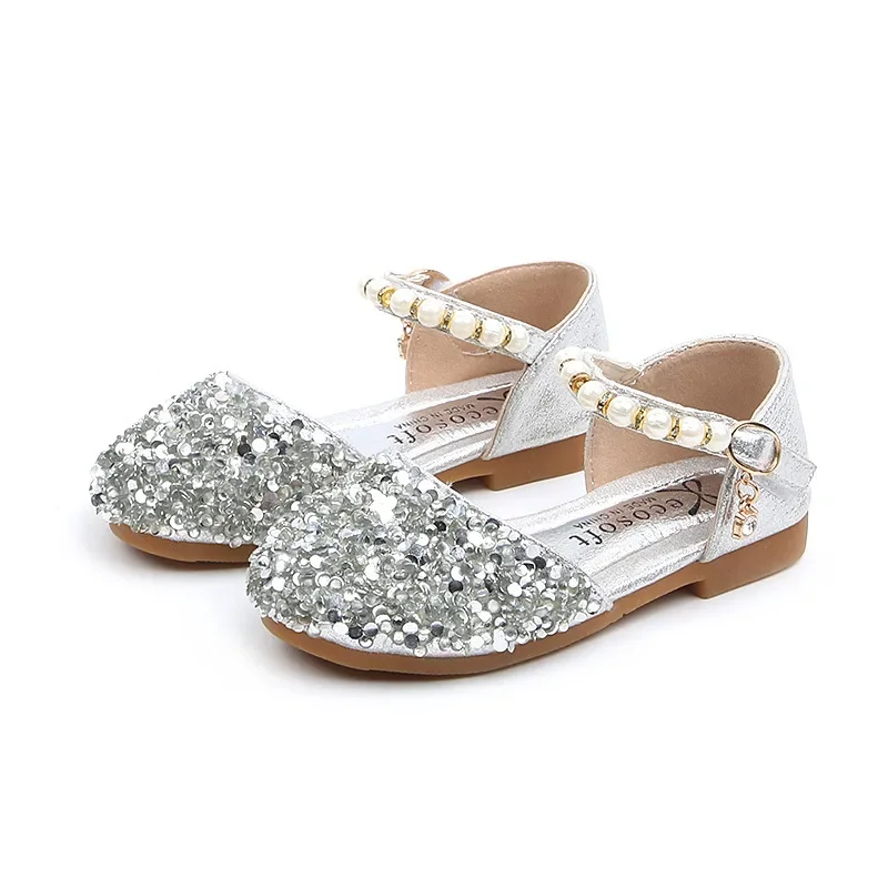 Scarpe estive per ragazze Perline Mary Janes Flats Scarpe da principessa Fling Scarpe da ballo per bambini Sandali per bambini Scarpe da sposa per