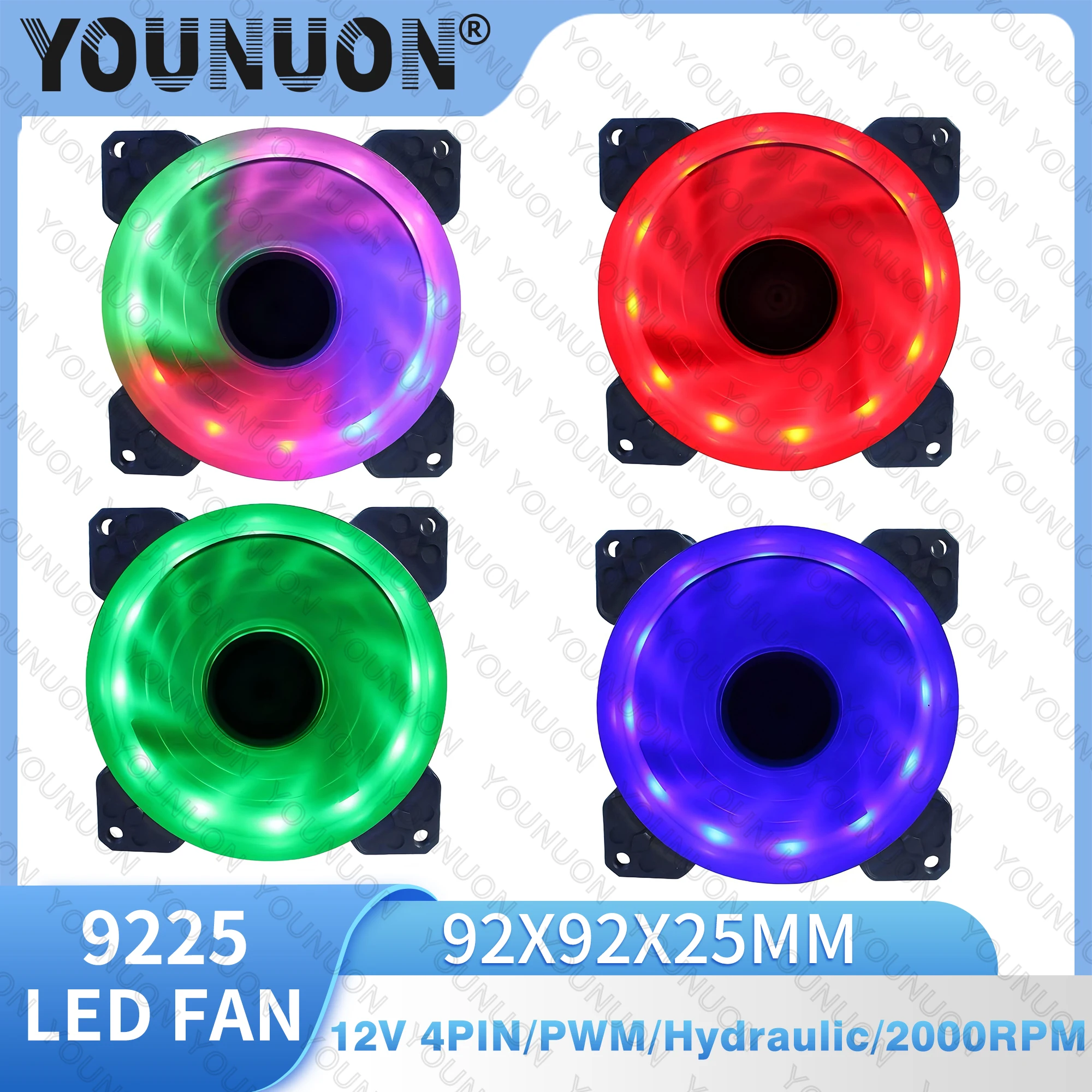 

9cm 92mm LED Fan 90mm 4PIN PC Desktop Computer Case Cooling Cooler Fan 12V 9225 92x92x25mm GPU CPU Cooler Double Halo Light