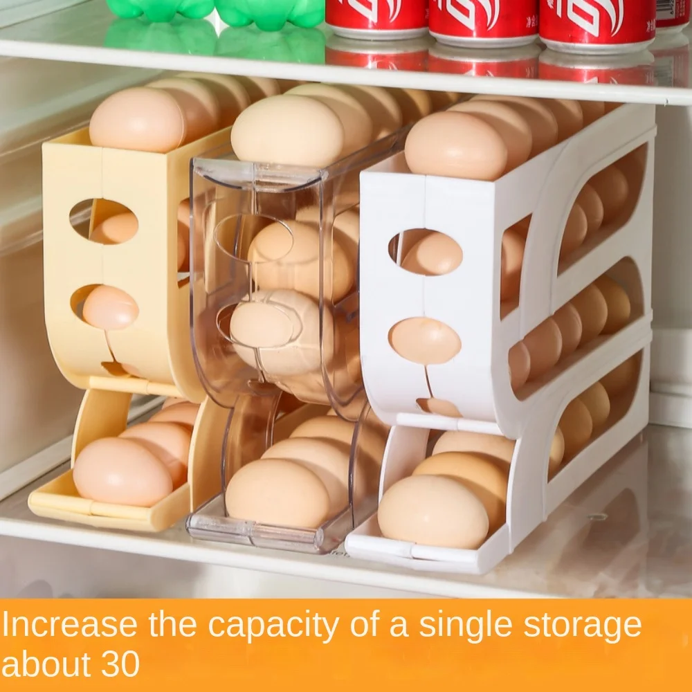 Slide Organizer Automatic Egg Roller Four Tier Large Capacity Refrigerator Egg Storage Box Kitchen Dedicated Space Saving