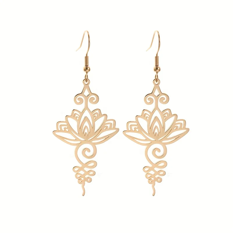 

2026 New ArrivalNew Classic Stylish Women'S Lotus Pattern Religious Jewelry Luxury Stainless Steel Earrings for Parties