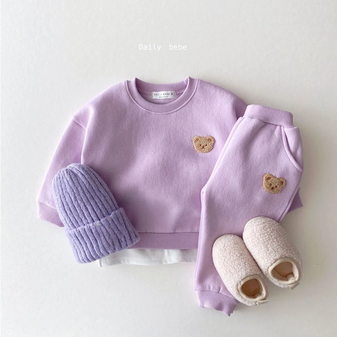 Ensemble de pull en polaire avec broderie d\'ours pour fille de 1 à 5 ans, sweat-shirt + pantalon de jogging Harem, 2 pièces