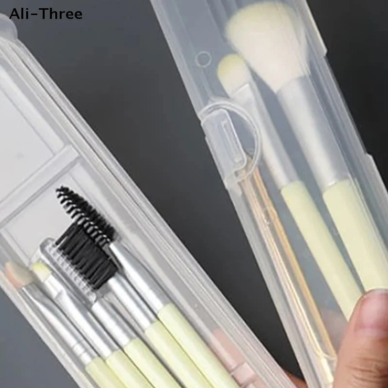 1Pcs Portable Makeup Brush Organizer Eyebrow Pencil Tableware Chopsticks Transparent With Cover Storage Box Kitchen Accessories