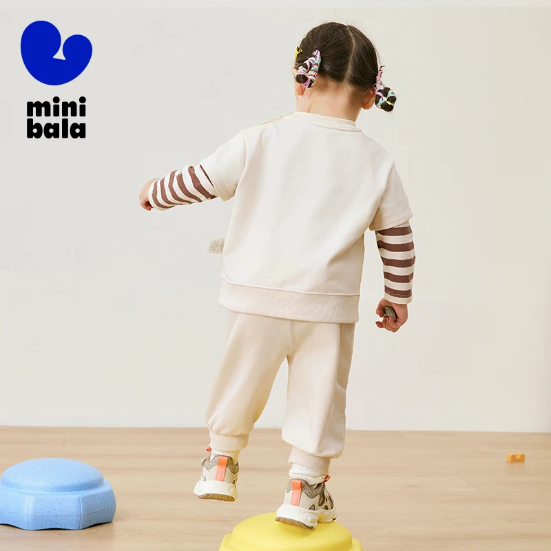 Mini Bala Langarm-Set für Jungen und Mädchen. Trendiges, süßes zweiteiliges Faux-Hoodie- und lange Hose, zweiteiliges Set