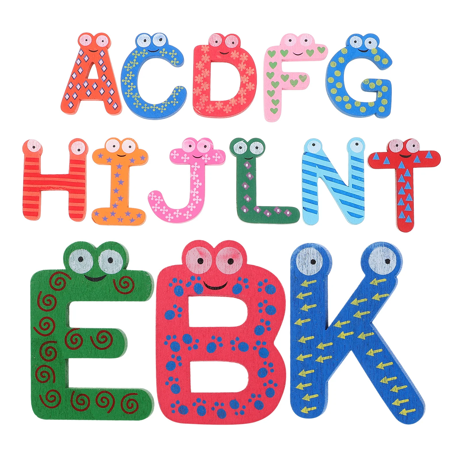 แม่เหล็กตัวอักษรไม้ 26 ชิ้น ตัวอักษร A-Z หลากสีสัน ลายการ์ตูน สติ๊กเกอร์ติดตู้เย็น ของเล่นเสริมพัฒนาการสำหรับเด็ก