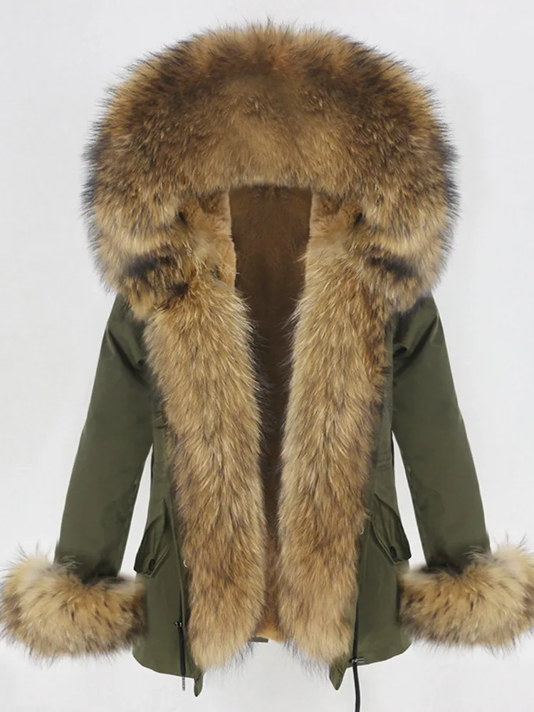 ZMEENNA Luxe beige nepbont gevoerde parka voor dames Warme winterjas met capuchon en pluche rand Stijlvol buitenshuis ZM3611