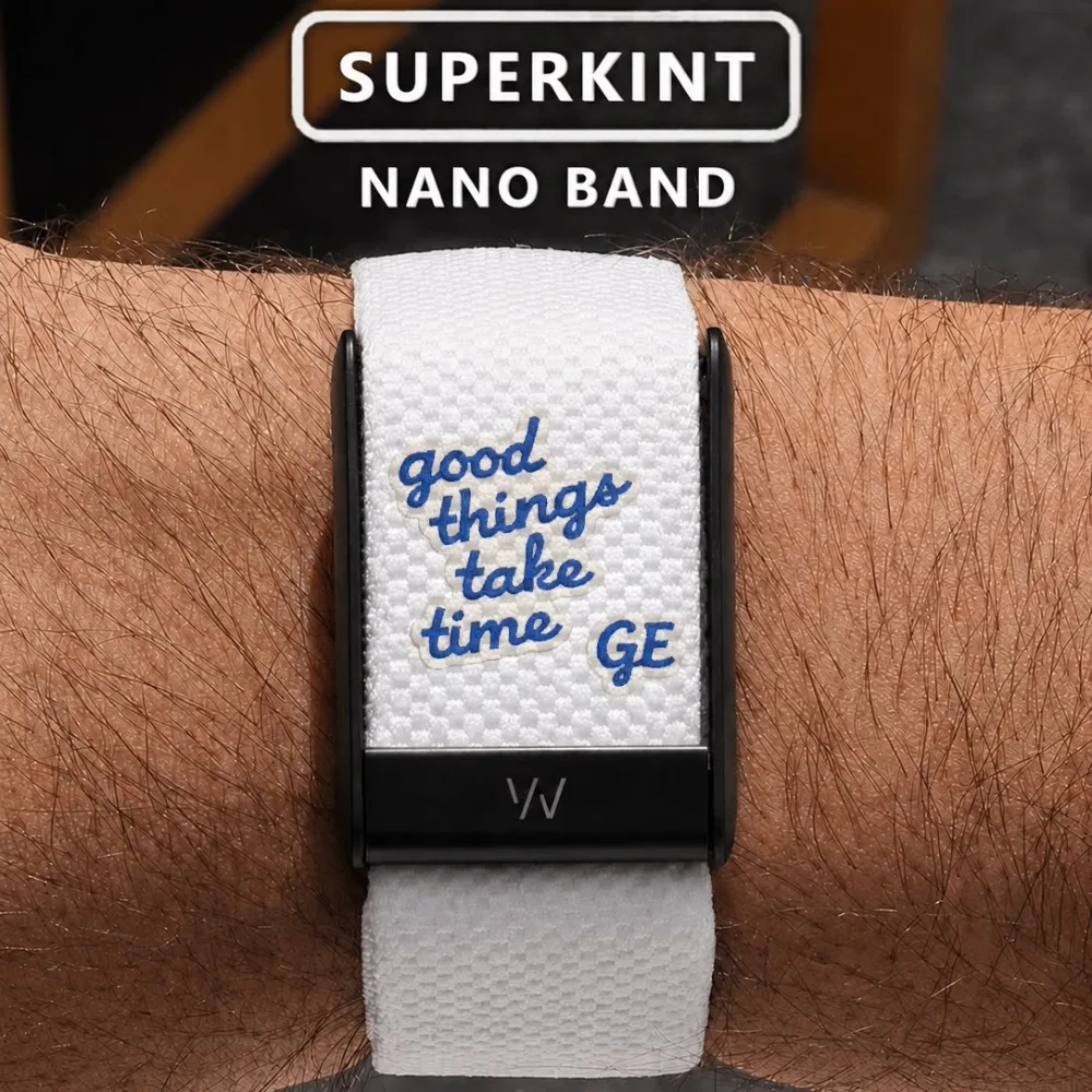 Compatible with WHOOP 5.0 MG Blue Slogan White Nylon Woven Printed Replacement Sport Wristband Fitness Strap