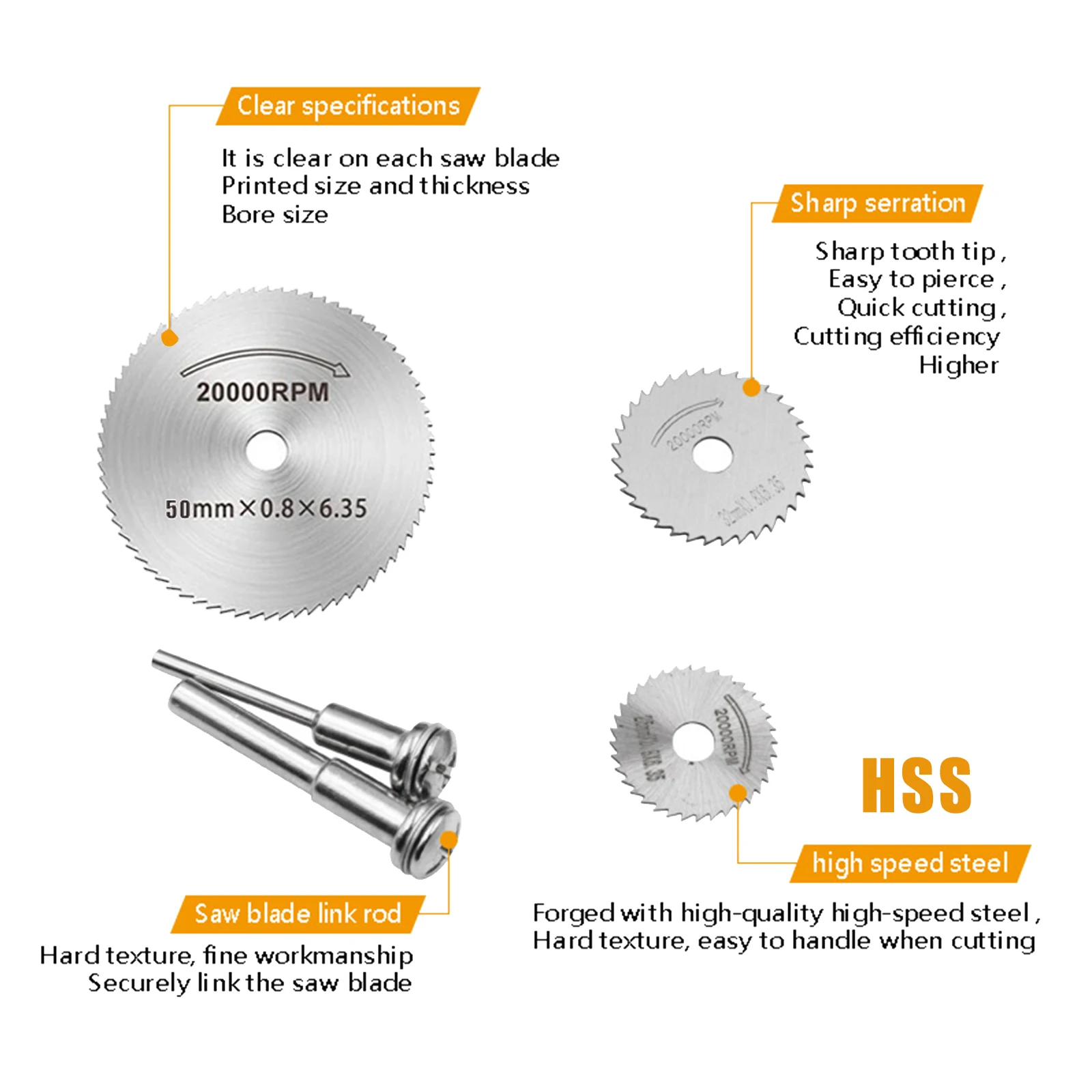 Lame de scie circulaire HSS, Mini disques de coupe en acier rapide pour outil rotatif Dremel, tige 1/8 "1/4", 22mm-50mm, 8 pièces