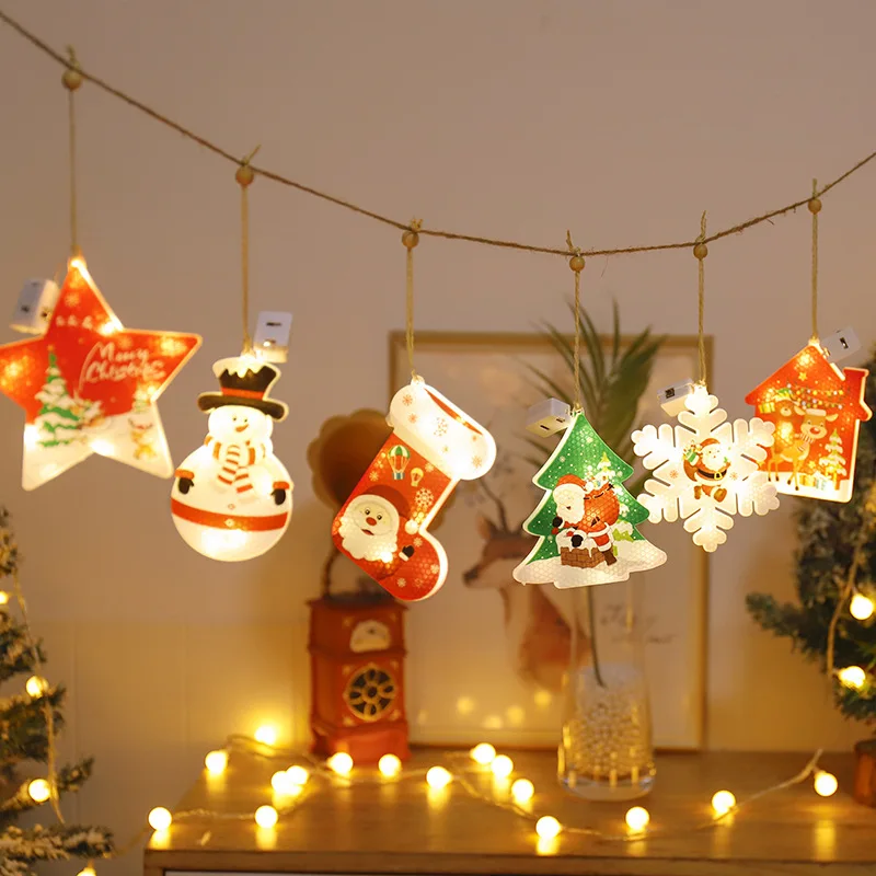LED snowman sock snowflake string tree ornaments Christmas button lights