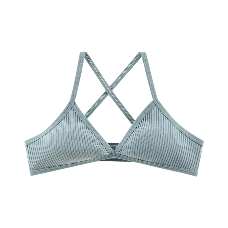 Sujetador sin aros con tirantes entrecruzados Sujetadores sin forro con cuello en V algodón acanalado para pecho pequeño
