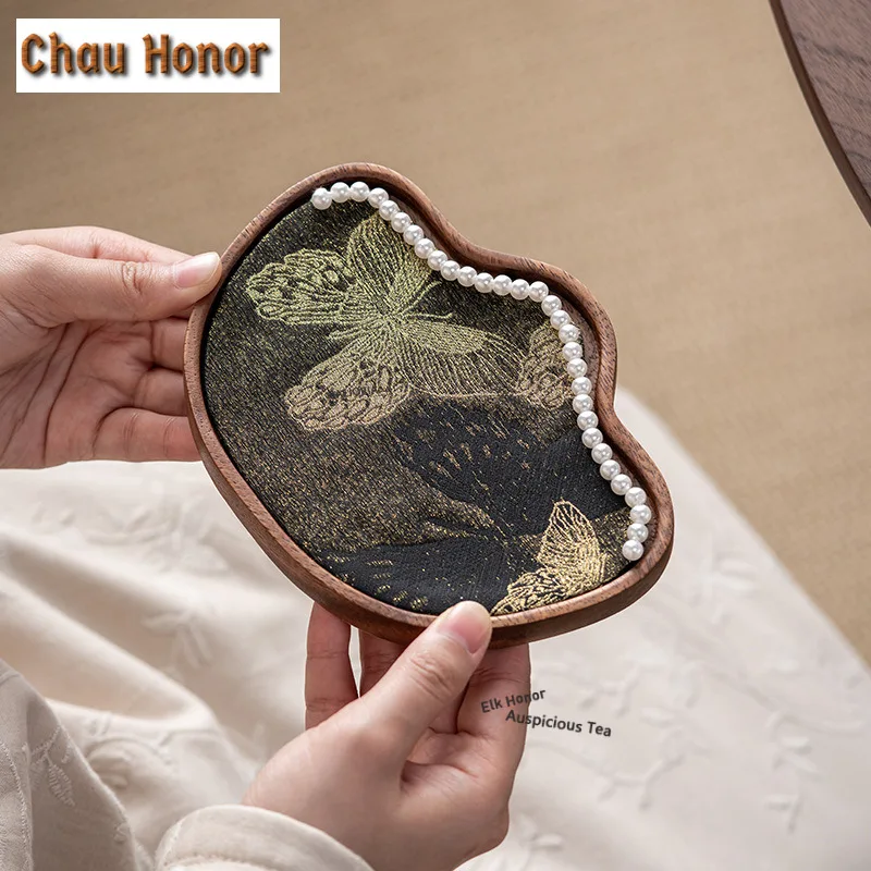 ZAEYORIA Walnut Wood Ingot Brocade Pot Bearing Holder Zisha Pot Dessert Serving Trays Dry Soaking Table Tea Tray Coaster Teaware