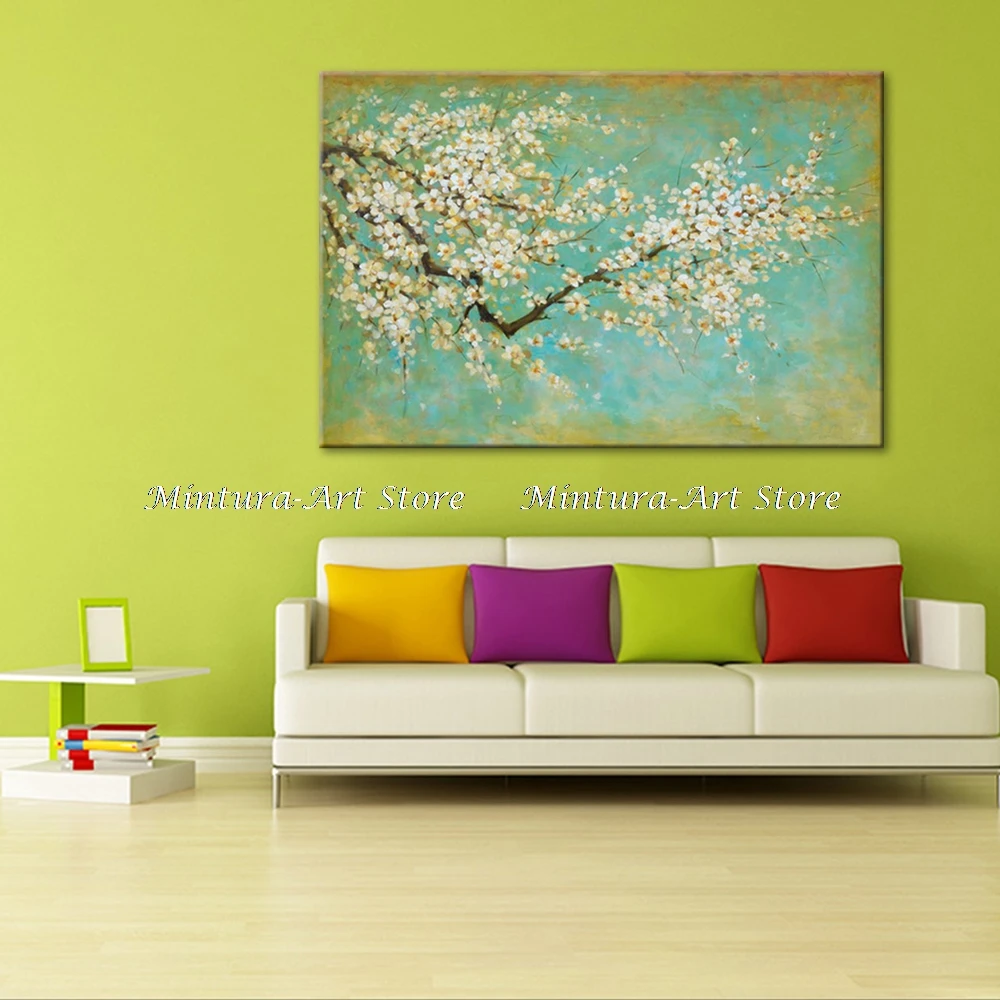 Modern Abstract Picture Hand Painted Blooming Almond Blossoms Oil Painting On Canvas,Wall Art,For Bedroom Living Room Home Decor