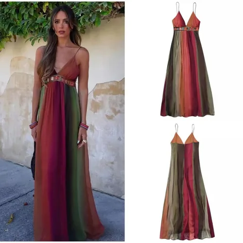 Imagen 1 del producto Vestidos con cuello en V profundo para mujer, sexys, de cintura alta, Y2k, elegantes, para fiesta, estampados, plisados, sin mangas, para vacaciones