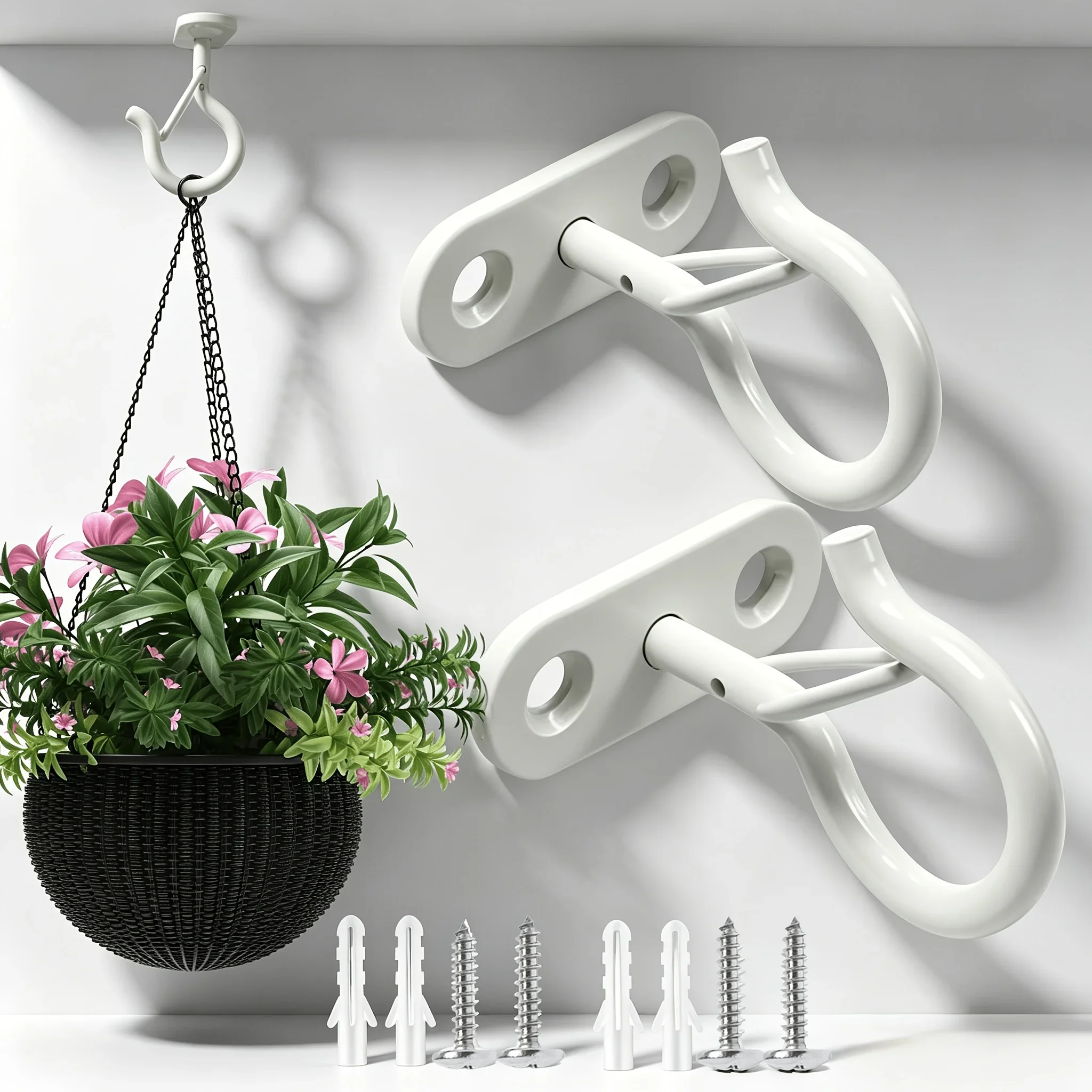 Anti-drop White Ceiling Hanging Hooks with Screws Multi Use for Plants Wind Chimes Indoor Outdoor Christmas Decor
