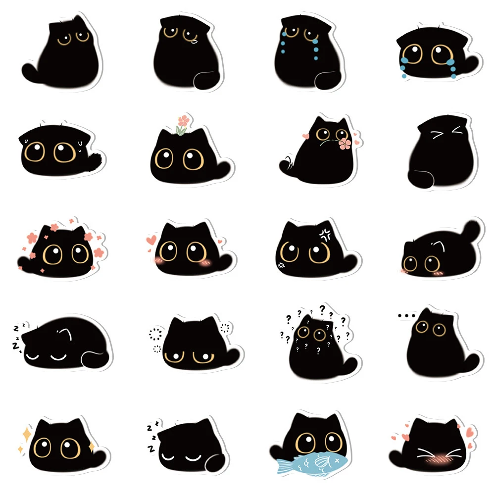 10/20/40 pçs bonito dos desenhos animados gato preto graffiti adesivos para notebook guitarra scrapbooking bagagem kawaii animal adesivo criança brinquedos diy