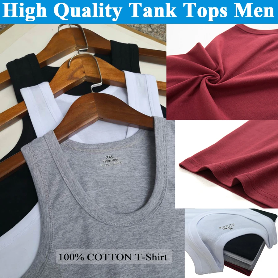 4 PCS/Lot Mens Tank Tops 100% Cotton Solid Vest Male Breathable Sleeveless Tops Slim Casual Undershirt Men Slim Gift Wholesale