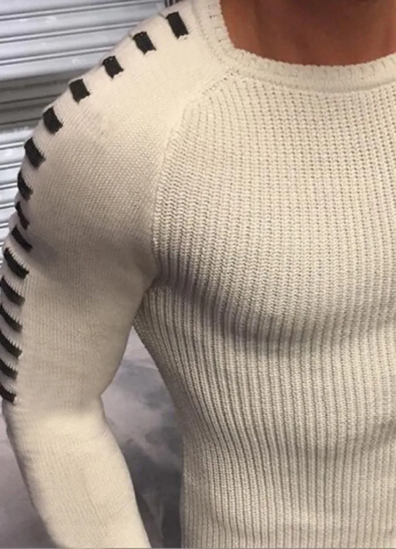 Men's Slim Fit Round Neck Long Sleeved Sweater Casual Comfortable Breathable Warm Knitted Shirt Men's Street Fashion Pullover