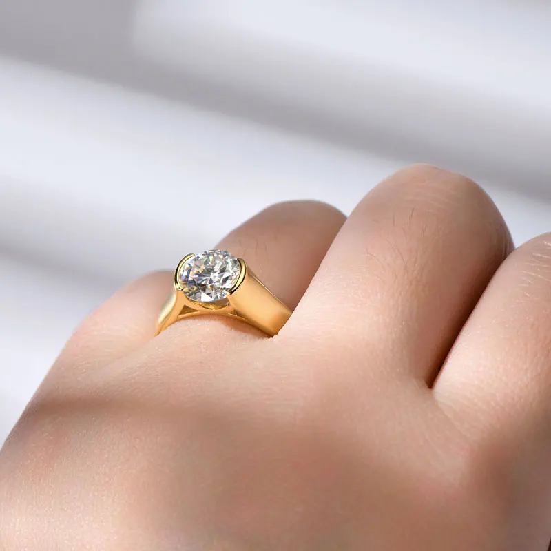 IOGOU Certified Moissanite 2CT 8MM Engagement Wedding Ring for Couple Women Men 925 Silver Plated 18K Gold Ring Wide Finger Band