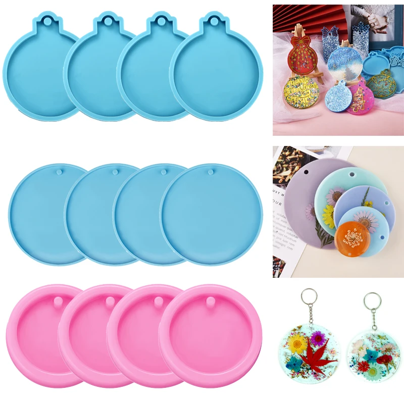 4/5PCS Christmas Ball Pendant UV Epoxy Silicone Mould Blue/Pink Keychain Resin Molds DIY Craft Jewelry Decorations Casting Tools