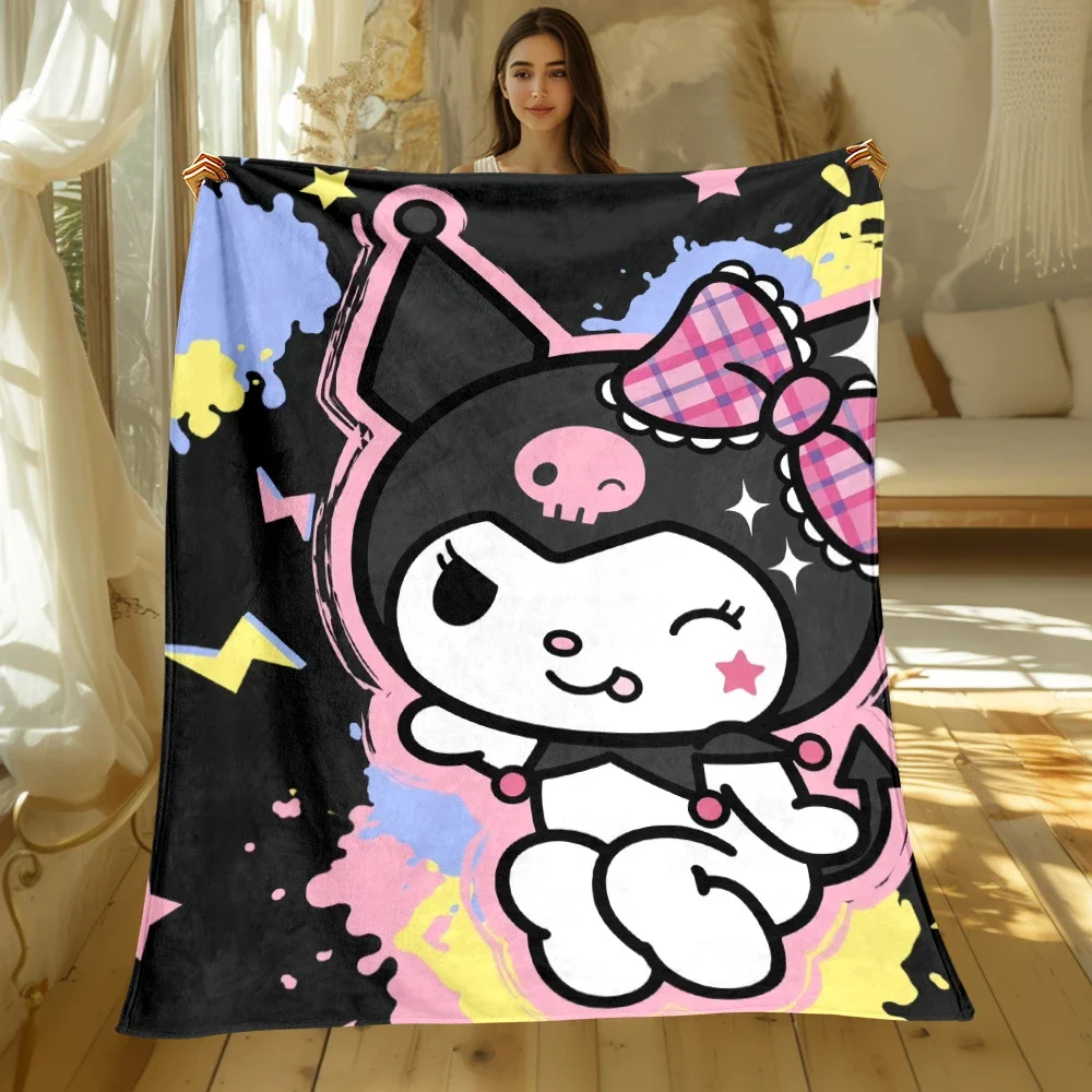 

Kuromi Cartoon HD Printed Flannel Blanket.Sofa ,Bedroom , Bed Home Office Nap Blanket Plane. Travel Picnic Blankets Gift