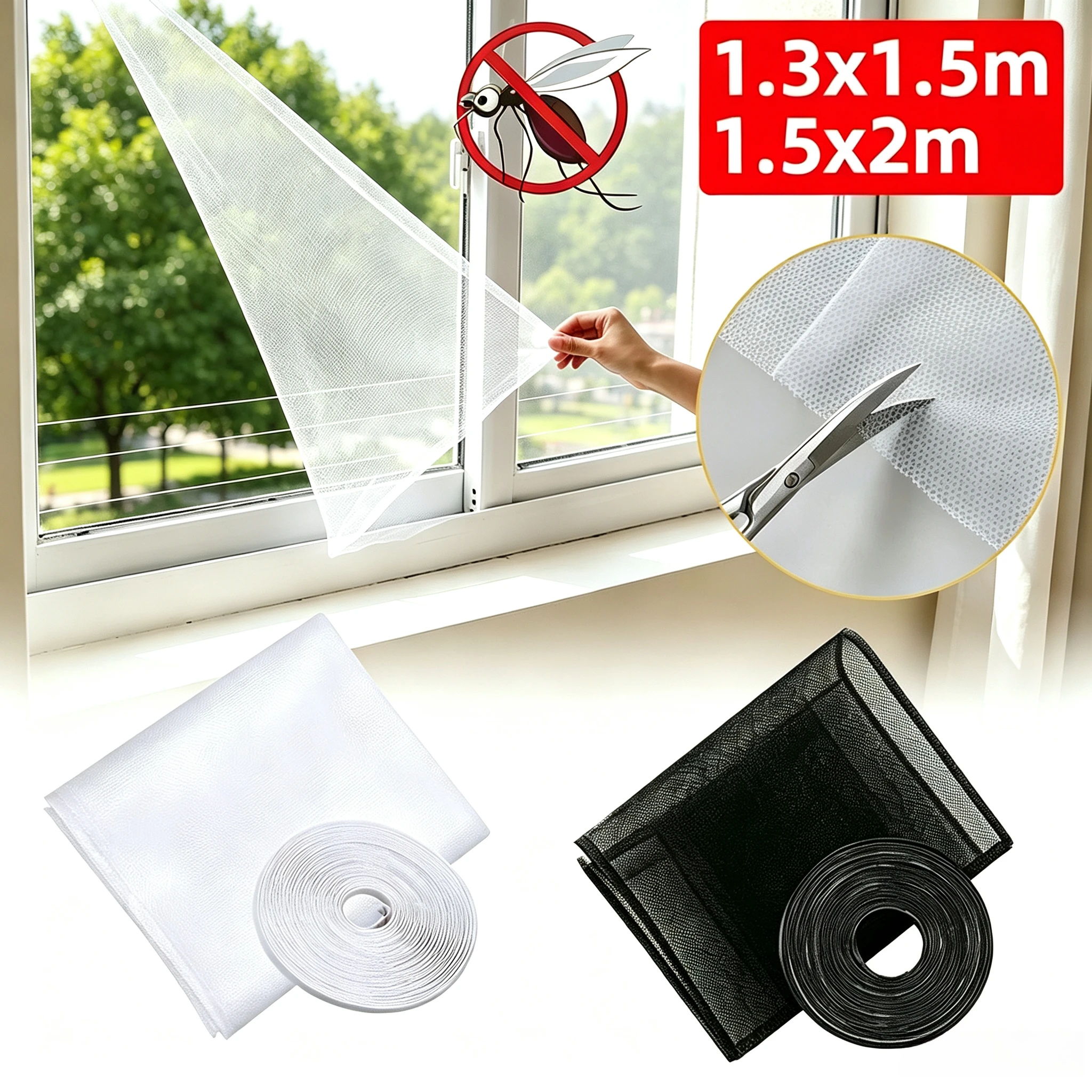 Self‑Adhesive Window Mosquito Net, DIY Cut‑to‑Size Magic Tape Insect Screen Mesh, Anti‑Mosquito Window Screen for Home