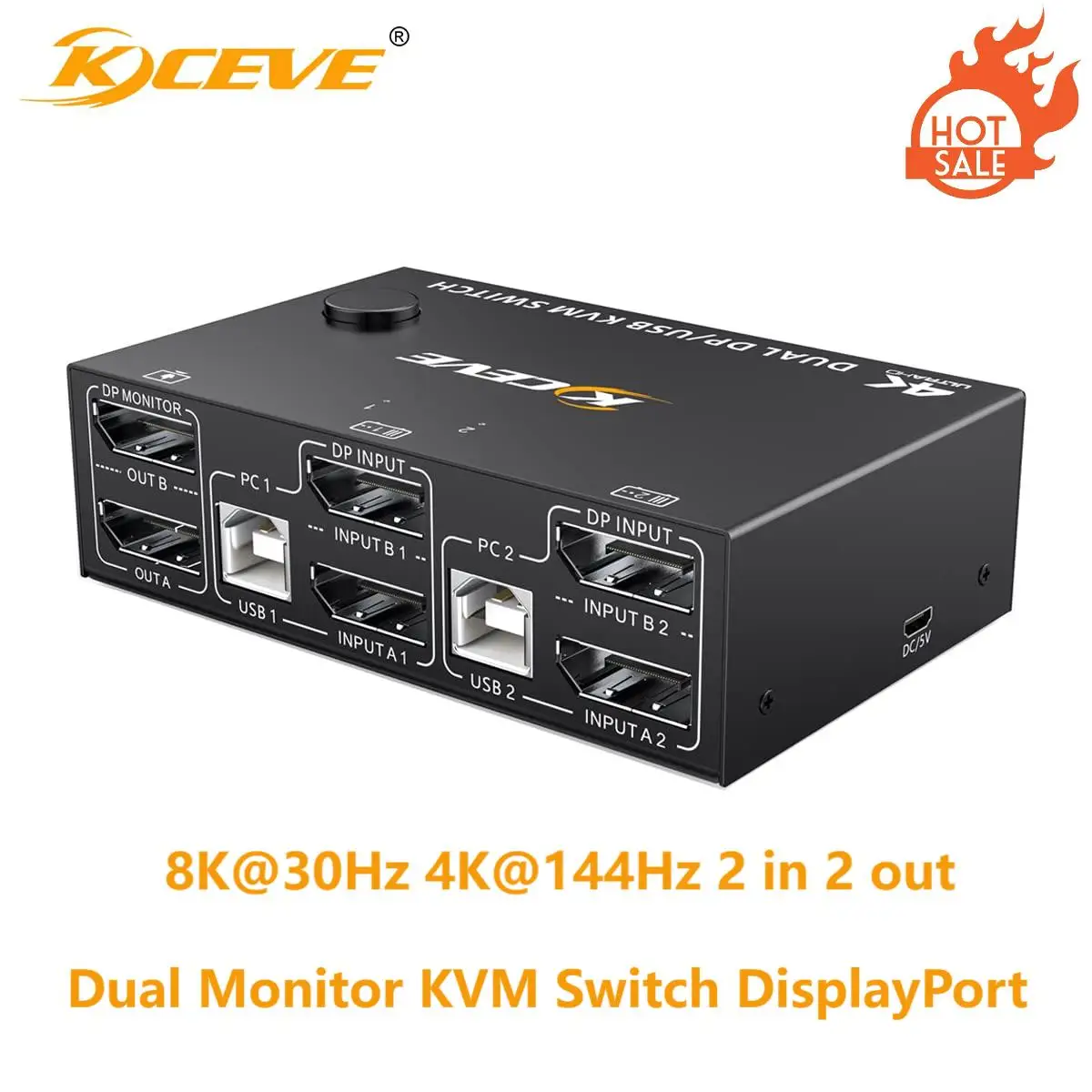 

Dual Monitor KVM Switch DisplayPort 8K@30Hz 4K@144Hz 2 in 2 Out,DP KVM Switch and 4 USB Ports for 2 Computers,Compatible DP1.2