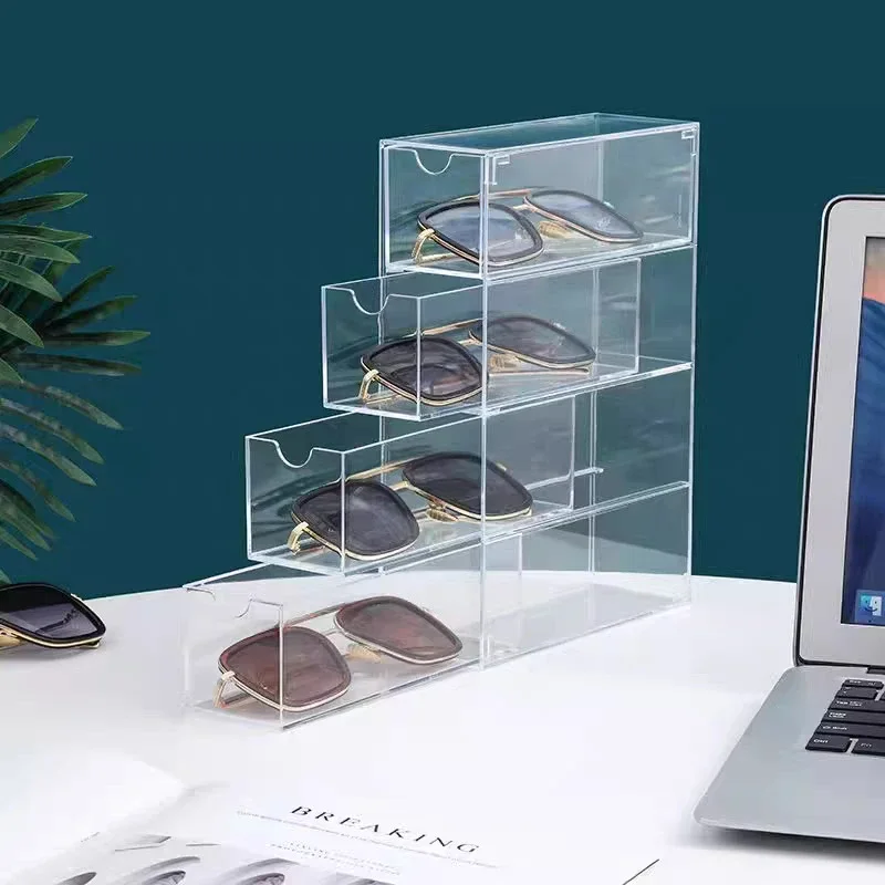 4‑Tier Acrylic Display Shelf Eyeglass Showcase Clear Glasses Storage Rack Room Decorations Desk Accessories Home Organizer