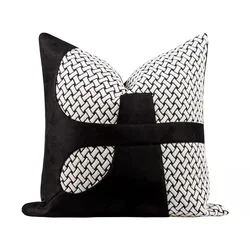 modern simple black and white geometric pattern pillowcase suede cushion cover sofa decor