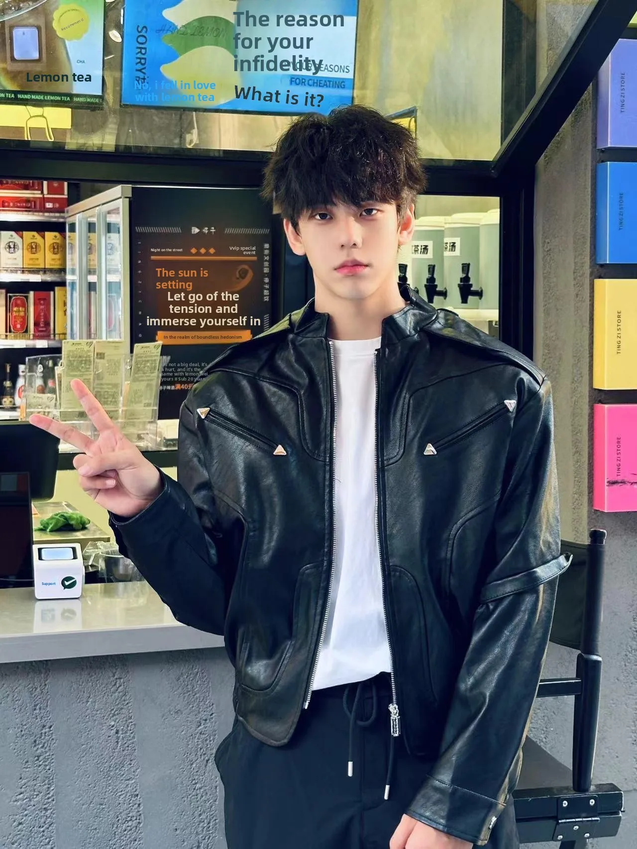 

Bla Leather Biker Jaet Men's ort Sle Cotton Inner Autumn Spring Faionable Outerwear Youth ular Loose Fit Jaet