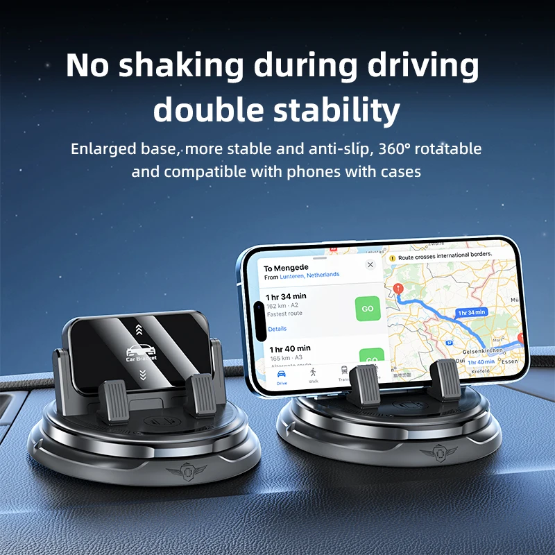 

F16 360° Rotating Car Phone Holder – Washable Adhesive Base, Auto Lock Clip, Luminous Flip Number Plate for iPhone & Android
