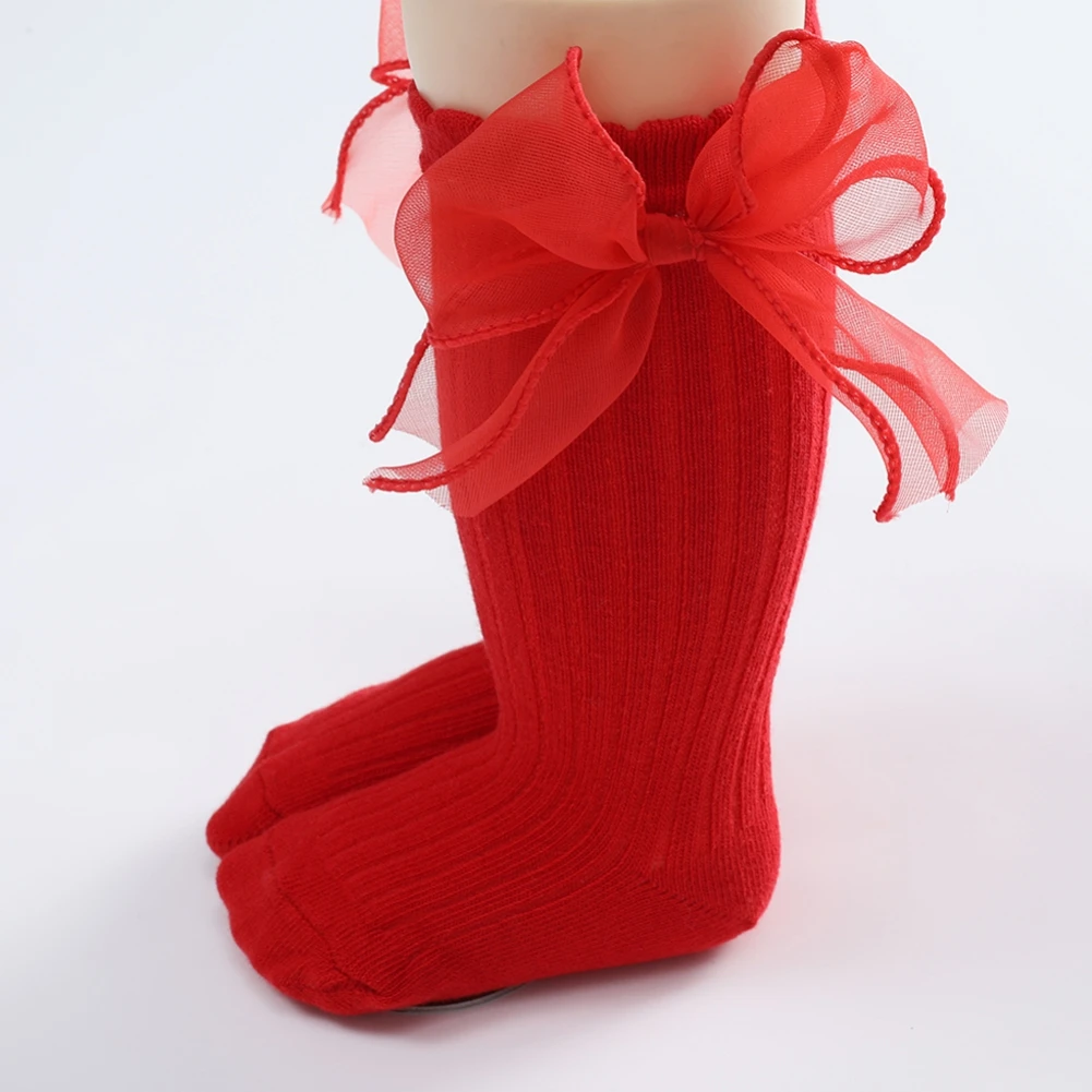 

0-3Y Girls Cotton Socks Big Lace Bowknot Solid Princess Style Long Socks Baby Kids Cute Soft Outdoor Breathable Versatile Sock