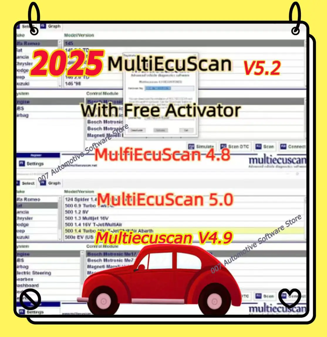 New Multiecuscan V4.8&4.9&5.2 For Fiat/Chrysler/Dodge/Jeep/Suzuki Scanner Software 4.8+ ELM327+Flat adapter Registered Unlimite